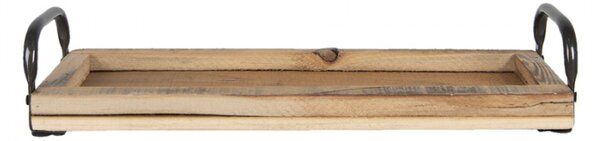 Dřevěný podnos s kovovými uchy Tailer – 41x14x7 cm