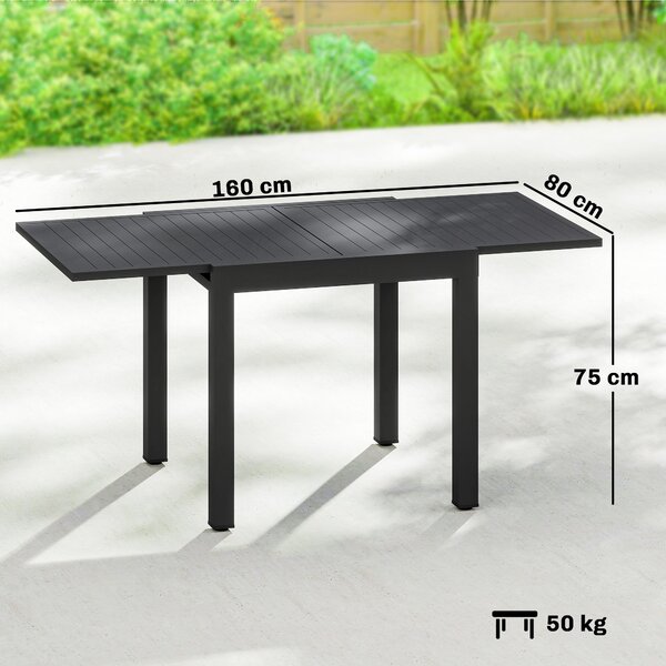 Outsunny rozkládací stůl pro 4–6 osob | 80–160 × 80 cm | černý práškový hliník | Aosom
