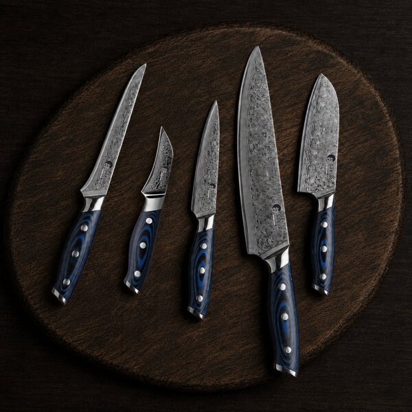 Kuchyňský set 5 nožů SaKuRo G10 Blue z damaškové oceli