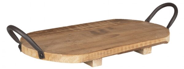 Oválný servírovací tác Lammert s kovovými uchy z recyklovaného dřeva – 31x18x2 cm