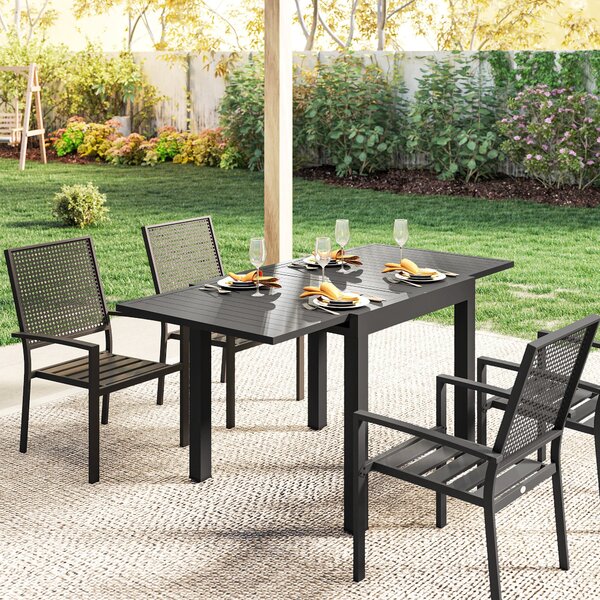 Outsunny rozkládací stůl pro 4–6 osob | 80–160 × 80 cm | černý práškový hliník | Aosom