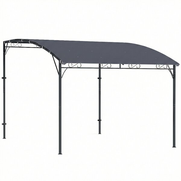 Outsunny stěnová zahradní pergola, 384 × 286 × 252 cm — šikmá drenážní střecha, nepromokavá stříška UPF30+, práškově lakovaný kovový rám, šedá | Aosom