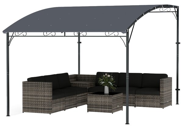 Outsunny stěnová zahradní pergola, 384 × 286 × 252 cm — šikmá drenážní střecha, nepromokavá stříška UPF30+, práškově lakovaný kovový rám, šedá | Aosom