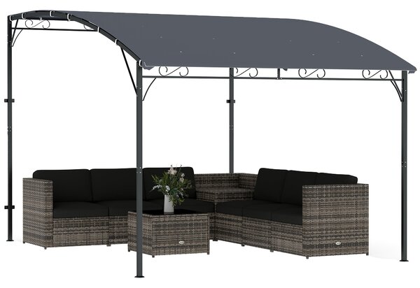 Outsunny stěnová zahradní pergola, 384 × 286 × 252 cm — šikmá drenážní střecha, nepromokavá stříška UPF30+, práškově lakovaný kovový rám, šedá | Aosom