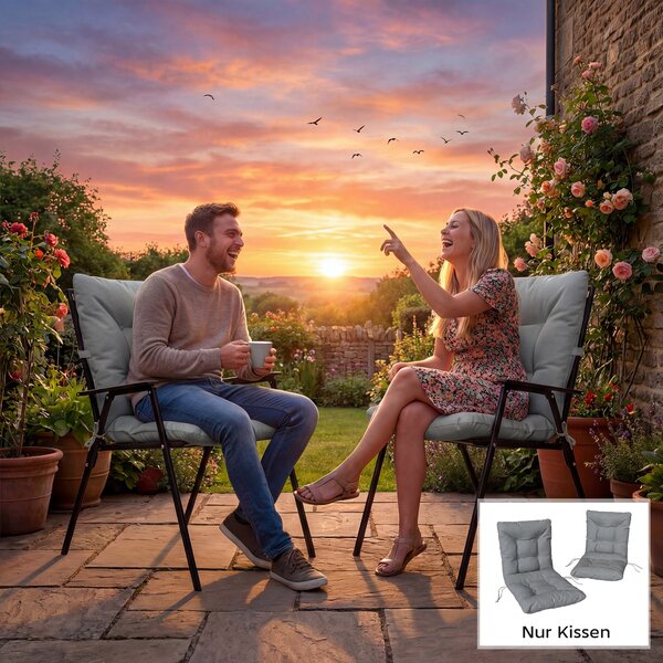 Outsunny 2 ks sedáků 120 × 50 × 8 cm — sedáky na židle s poutky, interiér/exteriér, světle šedé | Aosom