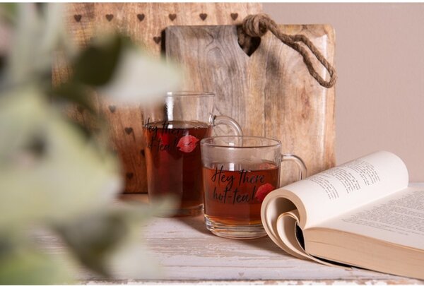 Skleněný hrnek s nápisem Hot Tea – 300 ml