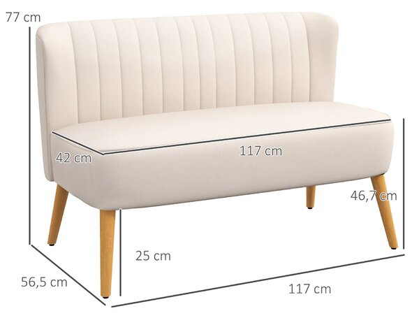 HOMCOM dvoumístná pohovka, čalounění se sametovým vzhledem, krémově bílá — 117 × 56,5 × 77 cm | Aosom