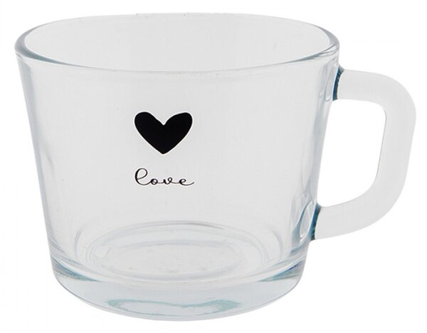 Skleněný hrneček s černým srdíčkem Love – 450 ml