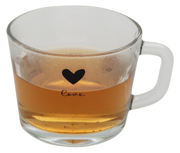 Skleněný hrneček s černým srdíčkem Love – 450 ml