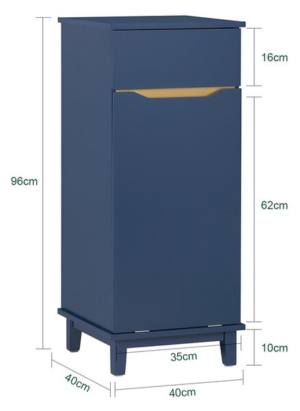 Sobuy Bzr114-B Prádelní Skříň S Rozkládacím Pytlem Na Prádlo Prádelní Komora Koš Na Prádlo Koupelnová Skříňka Modrá 40X96X40Cm