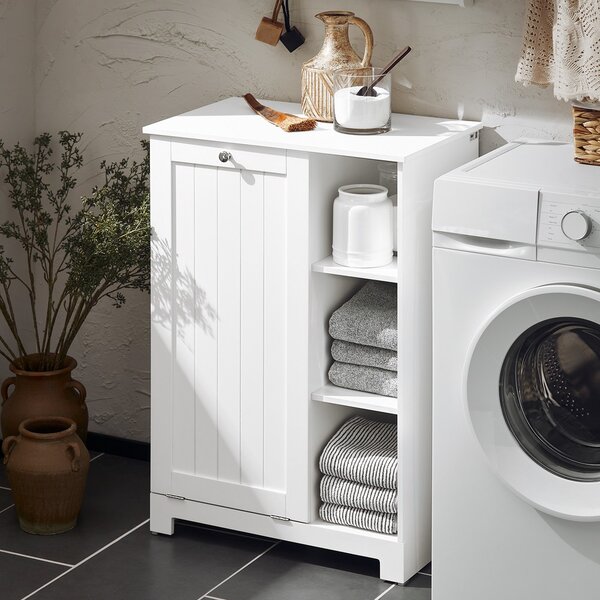 Sobuy Bzr105-W Prádelní Skříň S Výklopným Sáčkem Na Prádlo Koš Na Prádlo Koupelnová Skříňka Bílá 60X86X37Cm