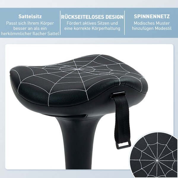Vinsetto ergonomická otočná sedlová stolička — výškově nastavitelná 65,5–83,5 cm, náklon 120°, protiskluzová, černá | Aosom