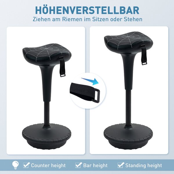 Vinsetto ergonomická otočná sedlová stolička — výškově nastavitelná 65,5–83,5 cm, náklon 120°, protiskluzová, černá | Aosom