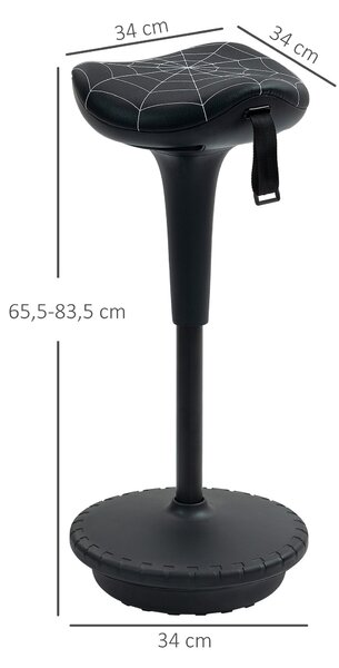 Vinsetto ergonomická otočná sedlová stolička — výškově nastavitelná 65,5–83,5 cm, náklon 120°, protiskluzová, černá | Aosom