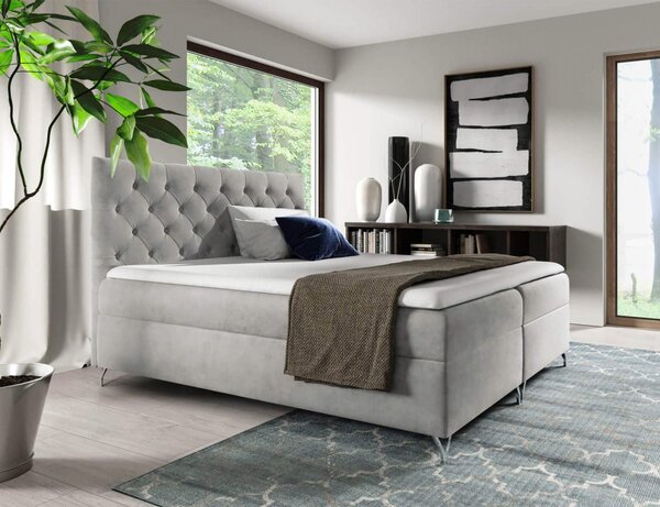 KONDELA Boxspringová postel, 120x200, světle šedá látka Velvet, GULIETTE + dárek