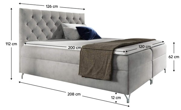 KONDELA Boxspringová postel, 120x200, světle šedá látka Velvet, GULIETTE + dárek