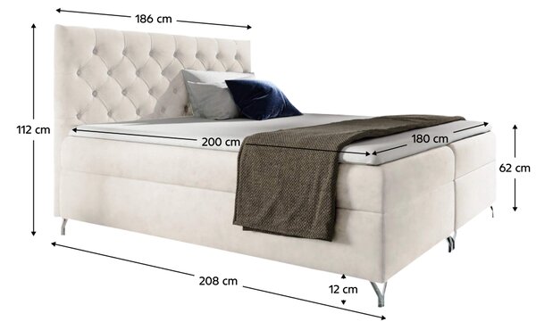 KONDELA Boxspringová postel, 180x200, bílá látka Velvet, GULIETTE + dárek