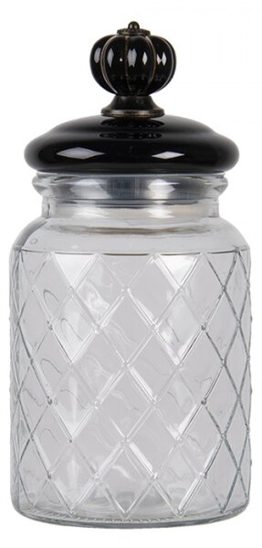 Ozdobná sklenená dóza s víckem s úchytkou Noir – 900 ml