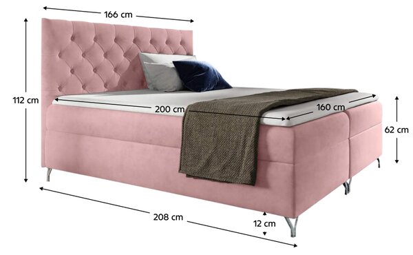 KONDELA Boxspringová postel, 160x200, růžová látka Velvet, GULIETTE + dárek