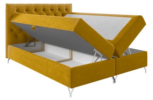 KONDELA Boxspringová postel, 200x200, žlutá látka Velvet, GULIETTE + dárek