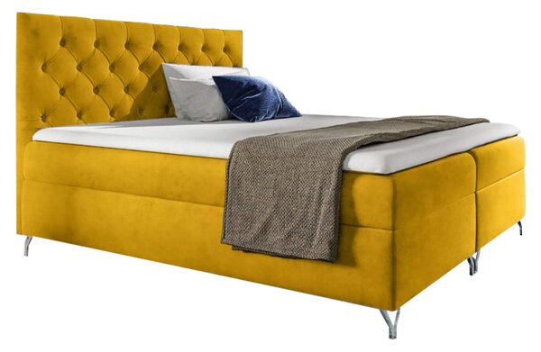 KONDELA Boxspringová postel, 200x200, žlutá látka Velvet, GULIETTE + dárek