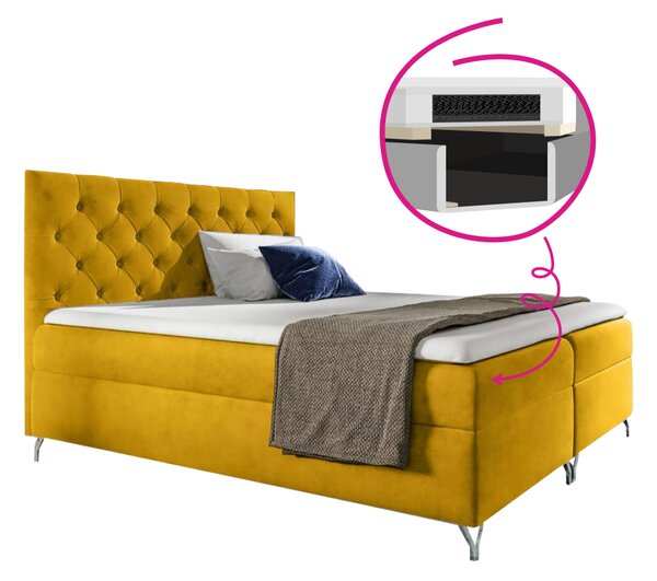 KONDELA Boxspringová postel, 200x200, žlutá látka Velvet, GULIETTE + dárek