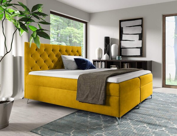 KONDELA Boxspringová postel, 200x200, žlutá látka Velvet, GULIETTE + dárek