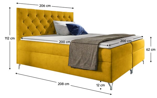 KONDELA Boxspringová postel, 200x200, žlutá látka Velvet, GULIETTE + dárek