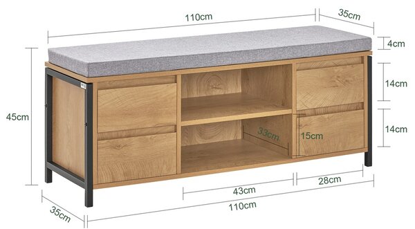 Sobuy Fsr149-N Botník S Lavicí Lavice S Úložným Prostorem Předsíňová Lavice Přírodní-Černá 110X45X35Cm