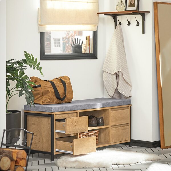 Sobuy Fsr149-N Botník S Lavicí Lavice S Úložným Prostorem Předsíňová Lavice Přírodní-Černá 110X45X35Cm