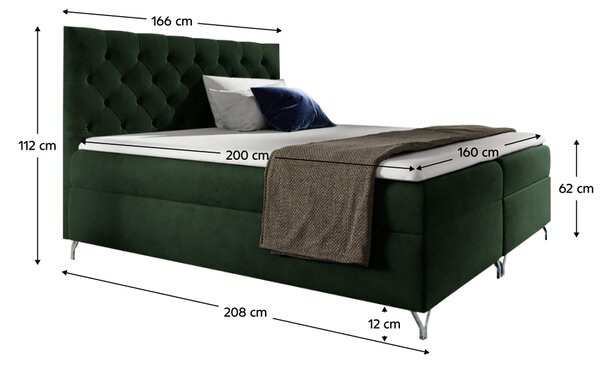 KONDELA Boxspringová postel, 160x200, zelená látka Velvet, GULIETTE + dárek