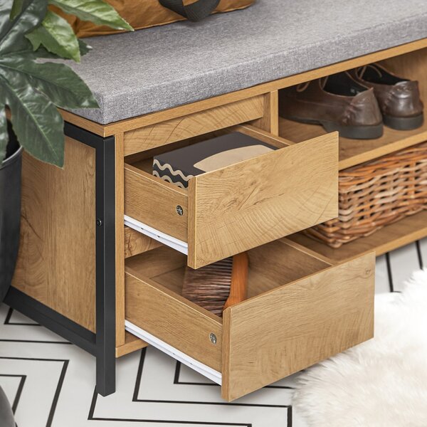 Sobuy Fsr149-N Botník S Lavicí Lavice S Úložným Prostorem Předsíňová Lavice Přírodní-Černá 110X45X35Cm