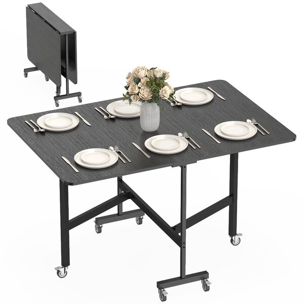 HOMCOM skládací jídelní stůl pro 4–6 osob s kolečky a sklápěcími deskami, černý, 120×80×73 cm | Aosom