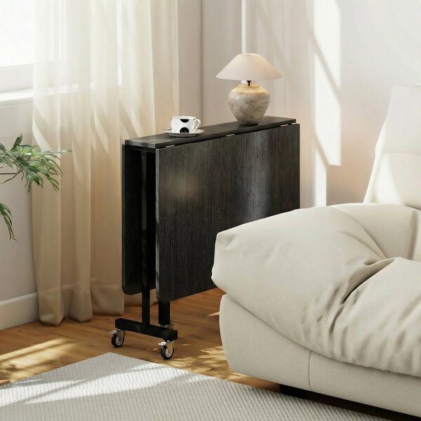 HOMCOM skládací jídelní stůl pro 4–6 osob s kolečky a sklápěcími deskami, černý, 120×80×73 cm | Aosom
