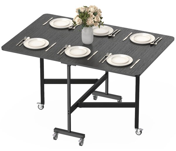 HOMCOM skládací jídelní stůl pro 4–6 osob s kolečky a sklápěcími deskami, černý, 120×80×73 cm | Aosom