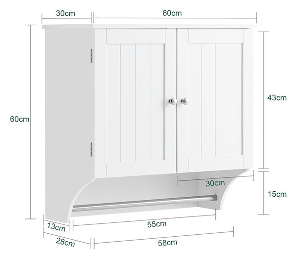 Sobuy Bzr84-W Nástěnná Skříňka Koupelnová Skříňka Kuchyňská Skříňka Lékárnička Koupelnový Nábytek Bílá 60X60X30Cm