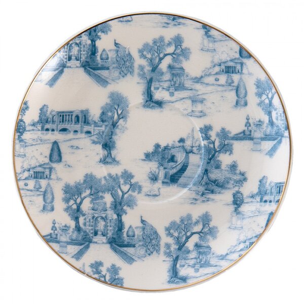 Bílo-modrý porcelánový šálek s podšálkem ok – 10x6 / 15x2 cm