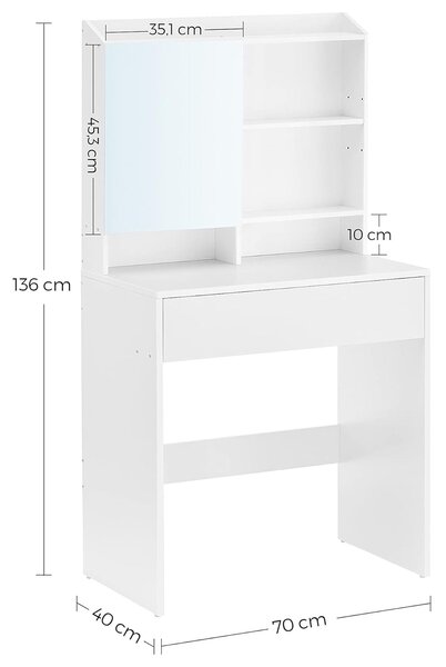 Toaletní stolek se zrcadlem, kosmetický stolek se šuplíky, bílý