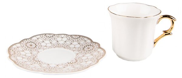Bílý porcelánový šálek se vzorovaným podšálkem Tasse – 95 ml