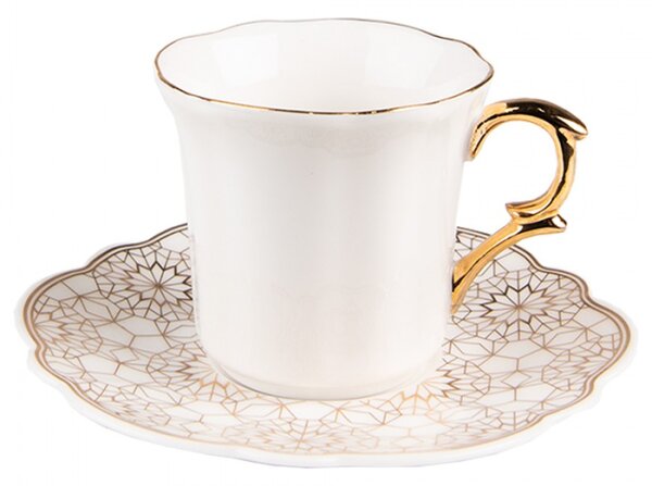 Bílý porcelánový šálek se vzorovaným podšálkem Tasse – 95 ml