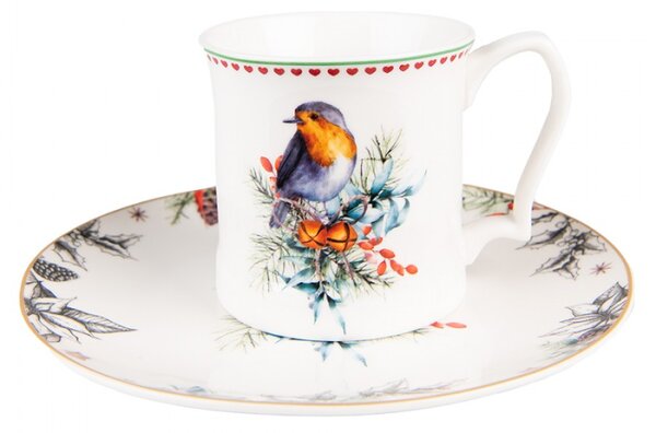 Porcelánový hrnek s vánočním motivem ptáčka – 414 ml