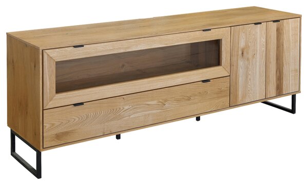 KOMODA POD TELEVIZI, dub, černá, barvy dubu, 182/66,4/45 cm Carryhome - Online Only obývací stěny, Online Only