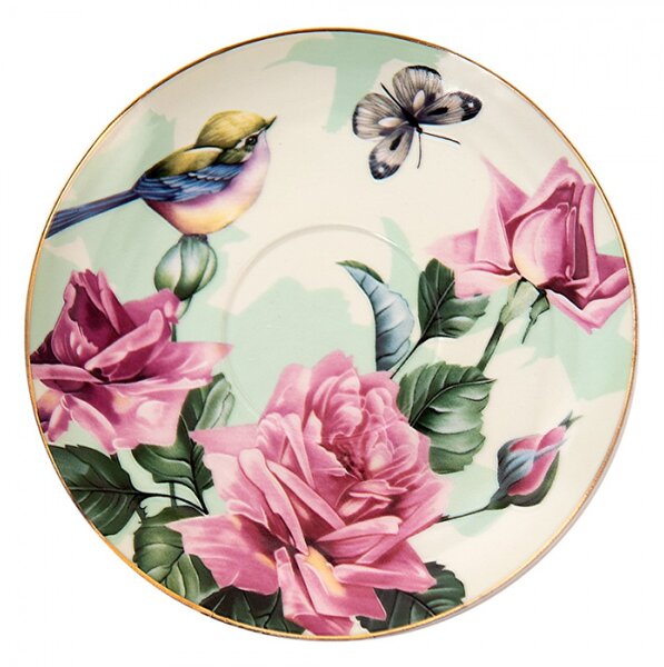 Porcelánový šálek s podšálkem s květy a ptáčky Paien – 12x10x6 cm
