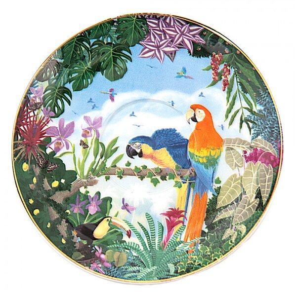 Porcelánový šálek s podšálkem s papoušky Papagai – 12x10x6 cm