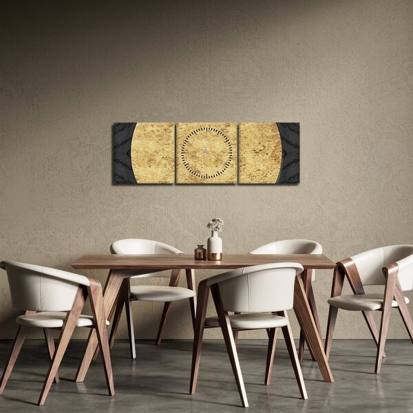 Obraz - Zlatá struktura N⁰2 (s hodinami) (90x30 cm)