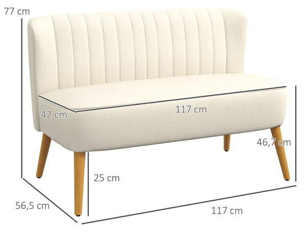 HOMCOM dvoumístná pohovka, malá čalouněná sedačka s efektem lnu pro obývací pokoj, ložnici a malé prostory — krémová (117 × 56,5 × 77 cm) | Aosom