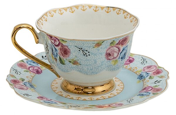 Porcelánový šálek s podšálek Blue Garden – 12x9x7 cm
