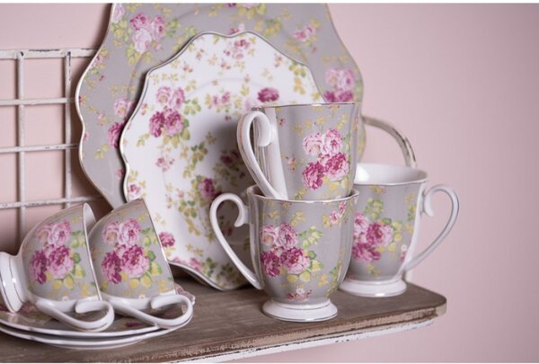 Porcelánový šálek s podšálkem Flowers – 12x8x7 cm