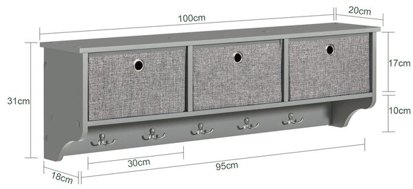 Sobuy Frg282-Hg Nástěnný Věšák Na Kabáty Závěsná Police Světle Šedá 100X30X20Cm