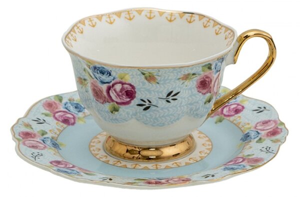 Porcelánový šálek s podšálek Blue Garden – 12x9x7 cm